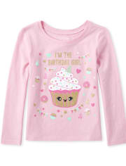 Baby And Toddler Girls Glitter Birthday Cupcake Graphic Tee