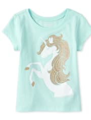 Baby And Toddler Girls Glitter Unicorn Matching Graphic Tee