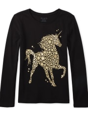 Camiseta con estampado de unicornio y purpurina para niñas
