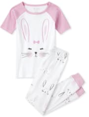 Girls Mommy And Me Bunny Matching Snug Fit Cotton Pajamas
