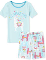 Girls Llama Snug Fit Cotton Pajamas