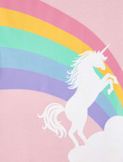 Girls Glow In The Dark Short Sleeve Rainbow Unicorn Snug Fit