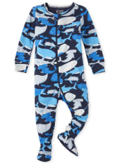 Pijama de una pieza de algodón con ajuste ceñido Shark para bebés niños
