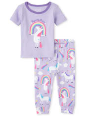 Pijamas de algodón ajustados con diseño de unicornio para mamás y niñas pequeñas