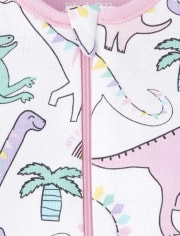 Pyjama une pièce en coton ajusté Dino pour bébés et petites filles