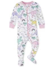 Pyjama une pièce en coton ajusté Dino pour bébés et petites filles