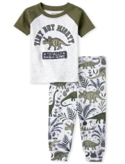 Baby And Toddler Boys Puff Print Dino Snug Fit Cotton Pajamas