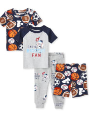Baby And Toddler Boys Dad Sports Snug Fit Cotton 4-Piece Pajamas