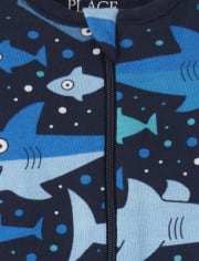 Baby And Toddler Boys Shark Snug Fit Cotton Cropped One Piece Pajamas