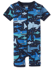 Baby And Toddler Boys Shark Snug Fit Cotton Cropped One Piece Pajamas