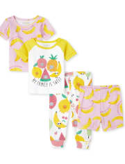 Pyjama 4 pièces en coton ajusté aux fruits pour bébés et petites filles