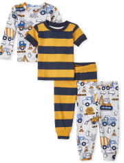 Baby And Toddler Boys Mom Construction Snug Fit Cotton 4-Piece Pajamas