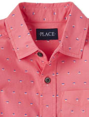 Boys Print Poplin Matching Button Up Shirt