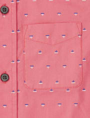Boys Print Poplin Matching Button Up Shirt