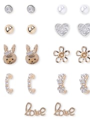 Girls Gold Bunny Earrings 9-Pack