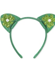 Toddler Girls Glitter Shamrock Cat Eats Headband