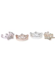Girls Rhinestud Crown Adjustable Ring 4-Pack