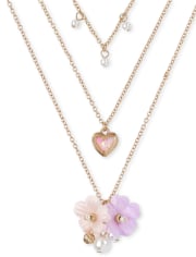 Girls Rhinestud Flower Layered Necklace
