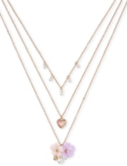 Girls Rhinestud Flower Layered Necklace