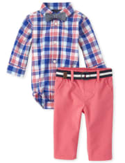 Baby Boys Plaid Poplin Matching 4-Piece Outfit Set