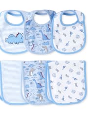 Baby Boys Dino Bib And Burp Cloth 6-Piece Set