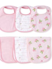 Baby Girls Rose Bib And Burp Cloth 6-Piece Set