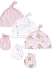 Baby Girls Rose Knotted Hat And Mittens 6-Piece Set