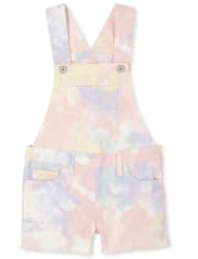 Girls Tie Dye Frayed Hem Denim Shortalls