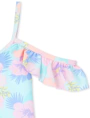 Girls Floral Cold Shoulder Tankini Swimsuit