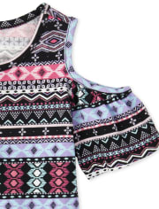 Girls Mix And Match Fair Isle Cold Shoulder Top