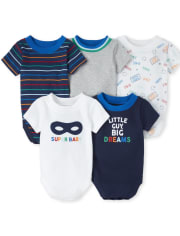Baby Boys Super Baby Graphic Bodysuit 5-Pack