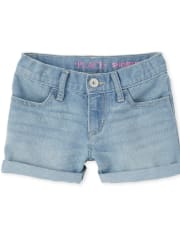 Short en jean à revers roulé pour fille