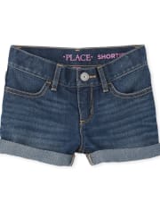 Shorts cortos de mezclilla con puños enrollados para niñas