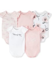 Baby Girls Floral Mommy And Daddy Graphic Bodysuit 5-Pack