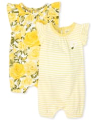 Baby Girls Floral Ruffle Romper 2-Pack