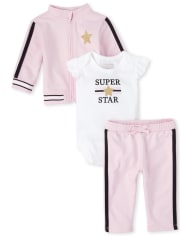Conjunto de ropa de juego de 3 piezas para bebé niña Glitter Super Star