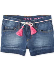 Shorts cortos de mezclilla con dobladillo deshilachado para niñas