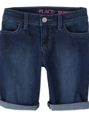 Shorts de mezclilla con puños enrollados para niñas