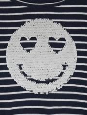Girls Flip Sequin Smiley Face Knit To Woven Dress
