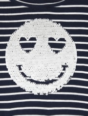 Girls Flip Sequin Smiley Face Knit To Woven Dress