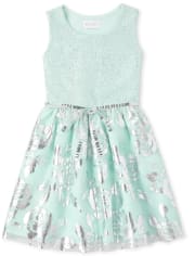 Girls Foil Jacquard Matching Tutu Dress