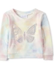 Sudadera de rizo francés con efecto tie-dye y mariposa metalizada para bebés y niñas pequeñas