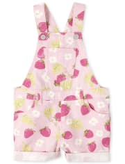 Baby And Toddler Girls Strawberry Roll Cuff Shortalls