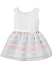 Baby And Toddler Girls Ribbon Matching Knit To Woven Dress