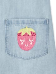 Baby And Toddler Girls Embroidered Strawberry Chambray Dress
