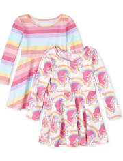 Baby And Toddler Girls Print Skater Dress 2-Pack