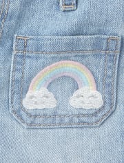 Baby And Toddler Girls Embroidered Rainbow Denim Shortie Shorts