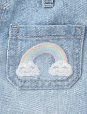 Shorts cortos de mezclilla con bordado de arco iris para bebés y niñas pequeñas