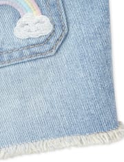 Shorts cortos de mezclilla con bordado de arco iris para bebés y niñas pequeñas