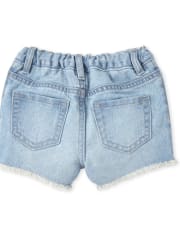 Baby And Toddler Girls Embroidered Rainbow Denim Shortie Shorts